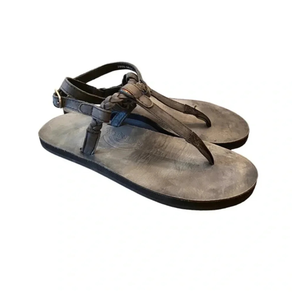 Rainbow T-Strap Leather Sandals